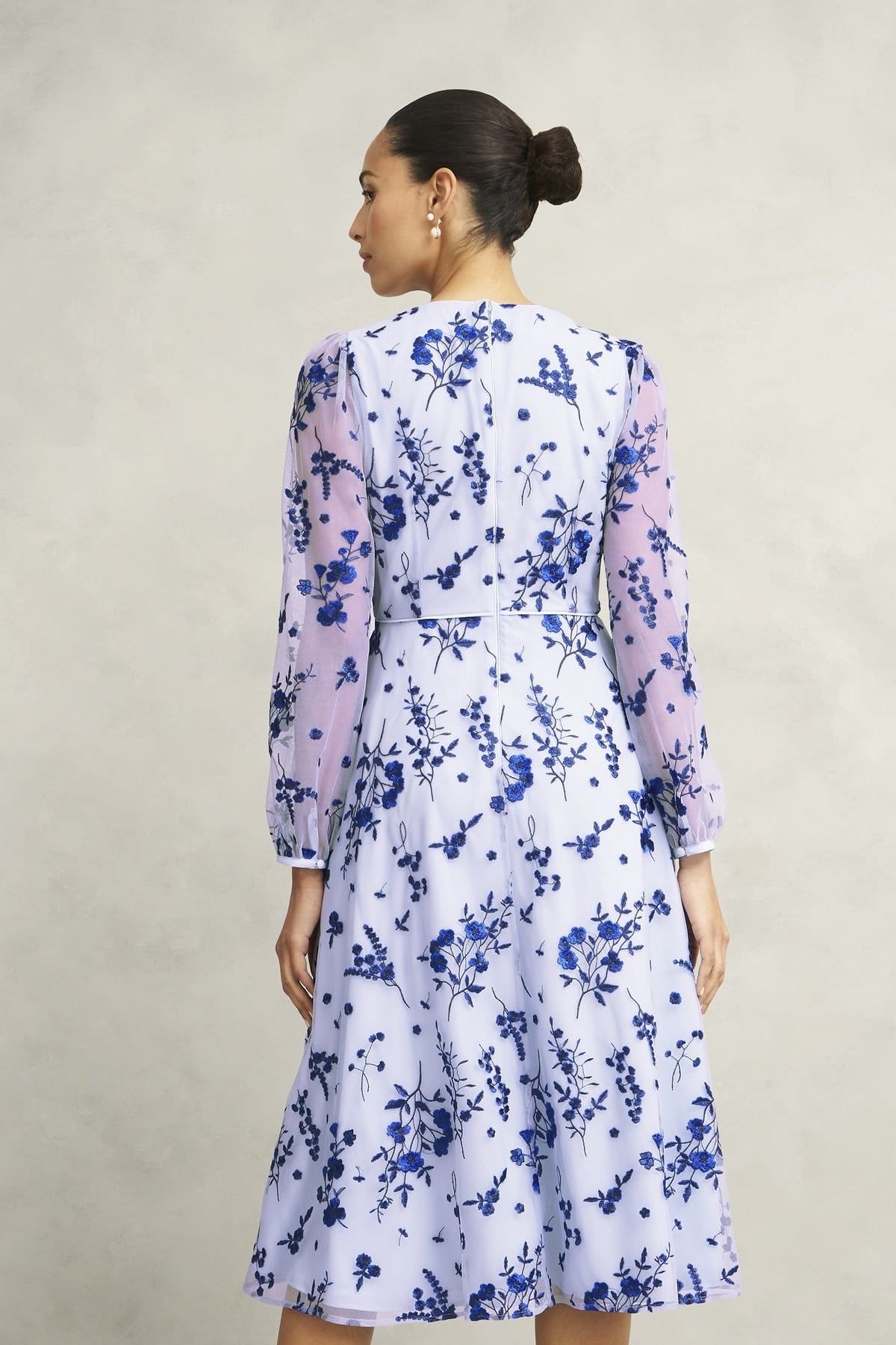 Hobbs London Hobbs London Women's Ella Long Sleeve Embroidered Midi Dress in Mid Navy - 4