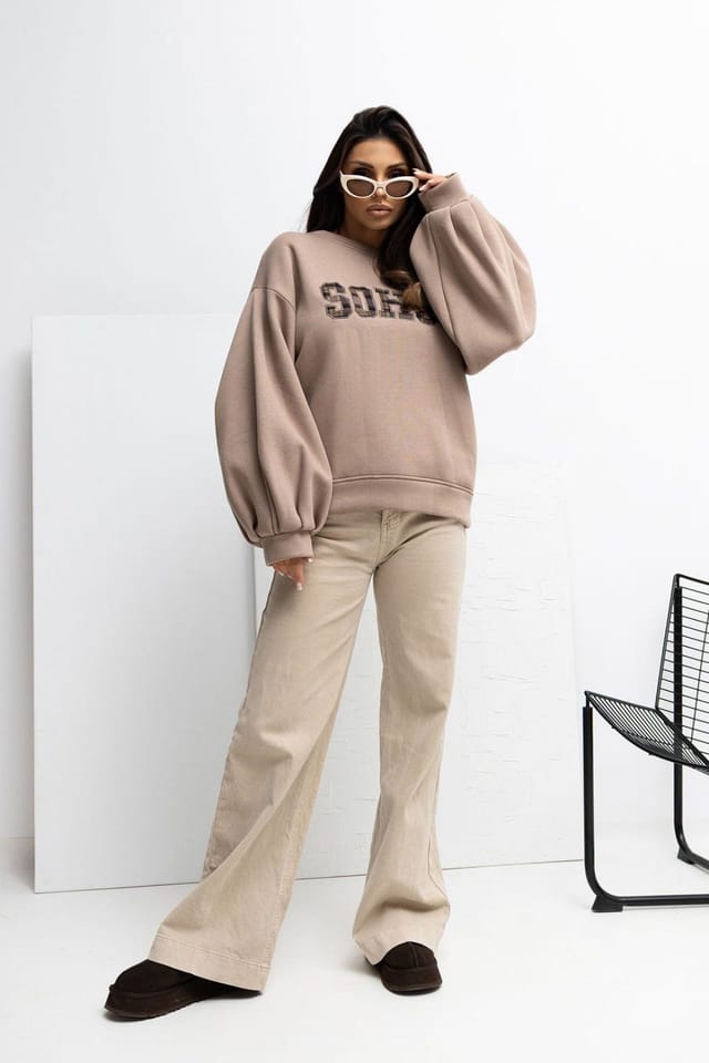 Love Lace Love Lace Women's Embroidered Piped Back Sweatshirt in Beige - 2