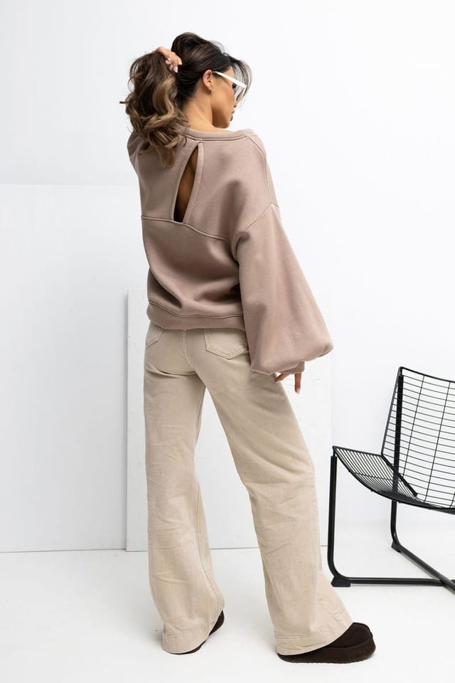 Love Lace Love Lace Women's Embroidered Piped Back Sweatshirt in Beige - 3