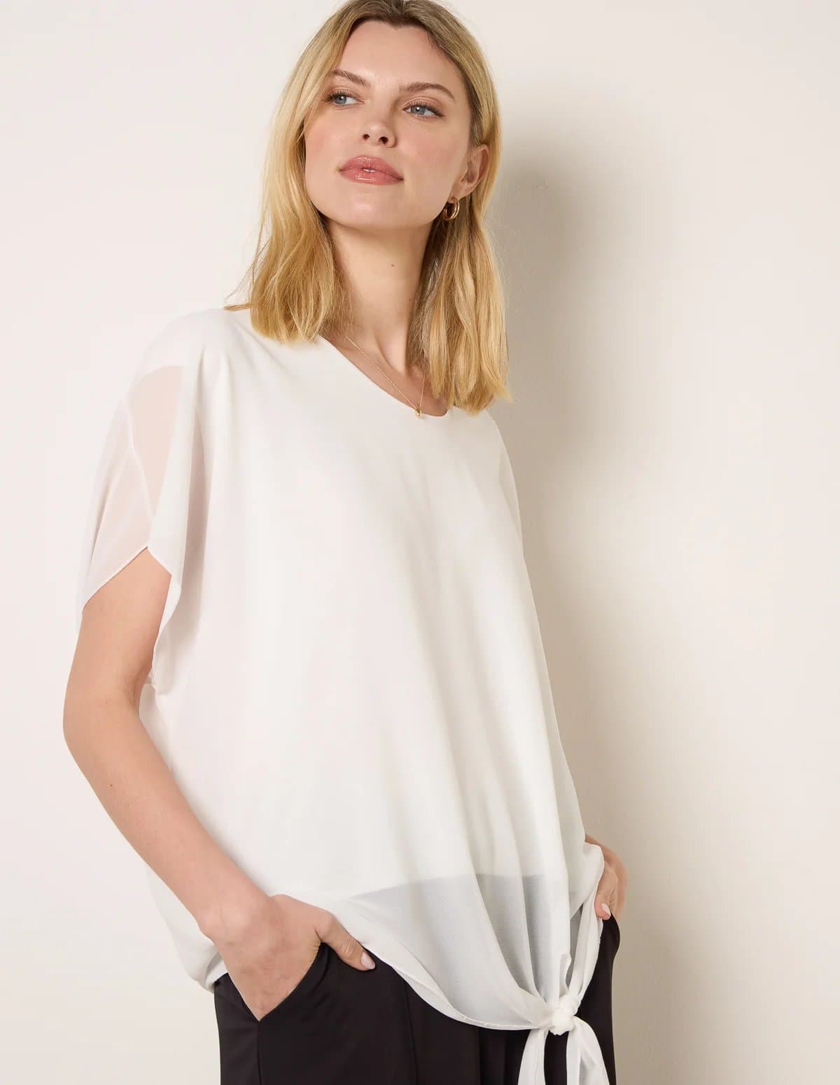 Blue Vanilla Chiffon Tie Knot Plain Top