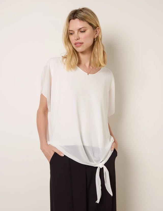 Blue Vanilla Chiffon Tie Knot Plain Top - 2