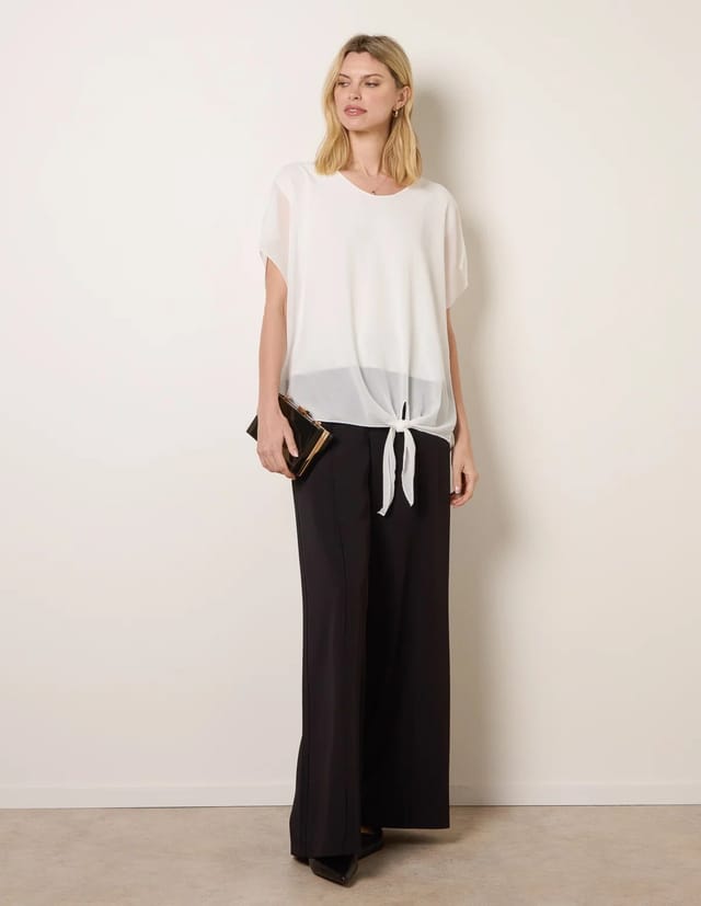 Blue Vanilla Chiffon Tie Knot Plain Top - 3