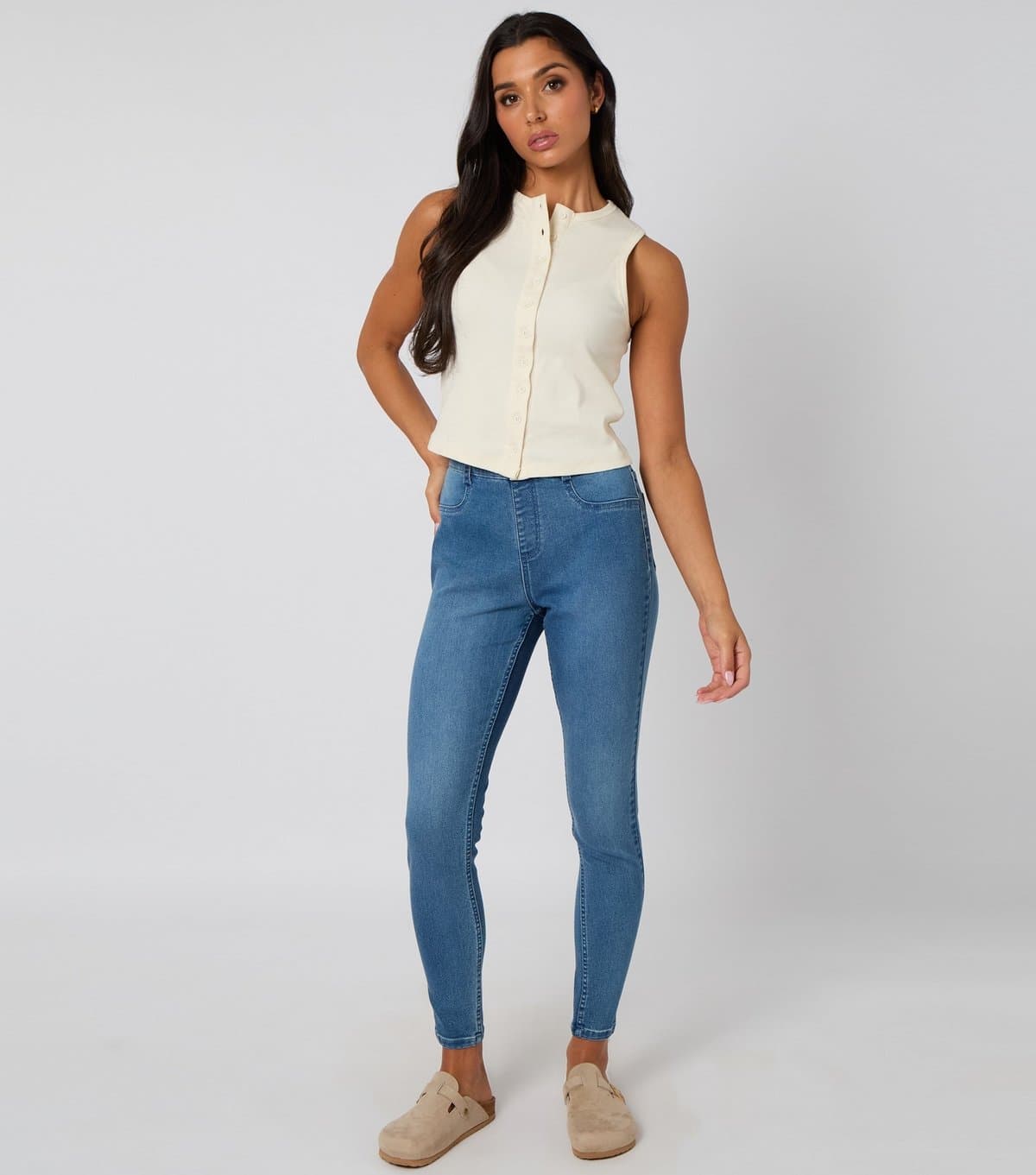 Urban Bliss Urban Bliss Cream Ribbed Jersey Sleeveless Top