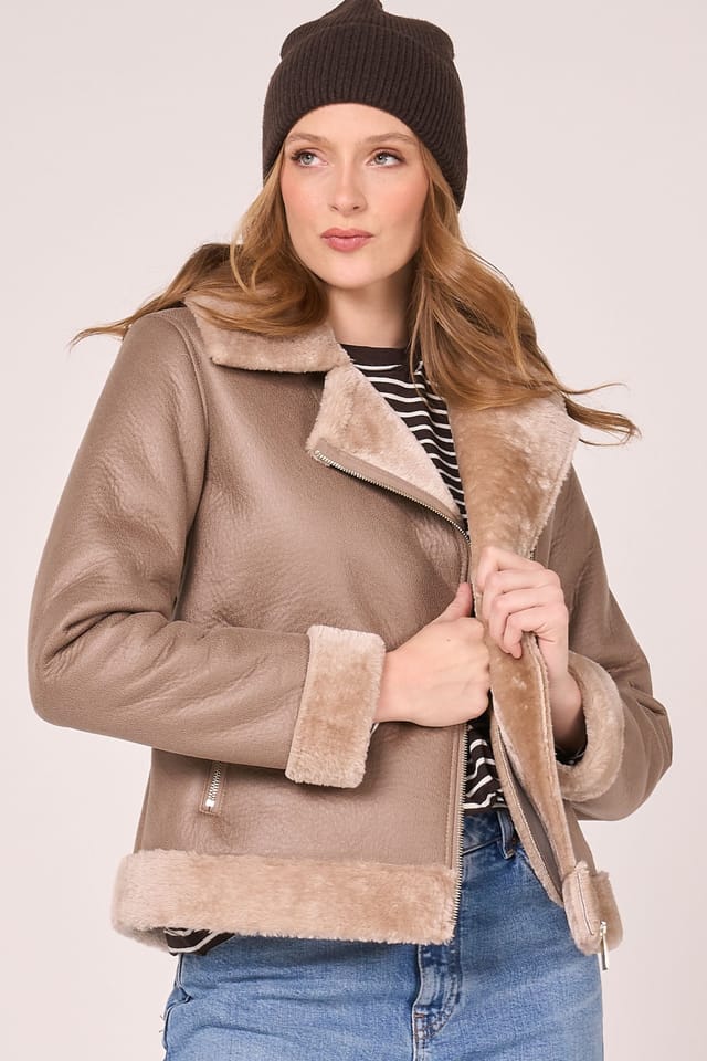 Barneys Originals Barneys Originals Women's Faux Shearling Aviator in Beige - 2