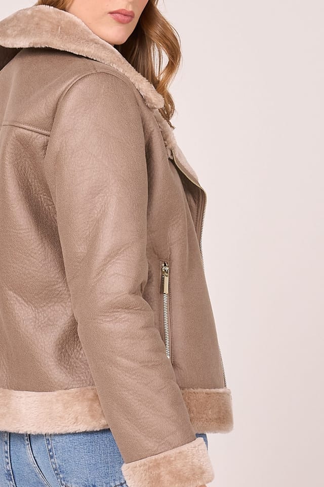 Barneys Originals Barneys Originals Women's Faux Shearling Aviator in Beige - 3