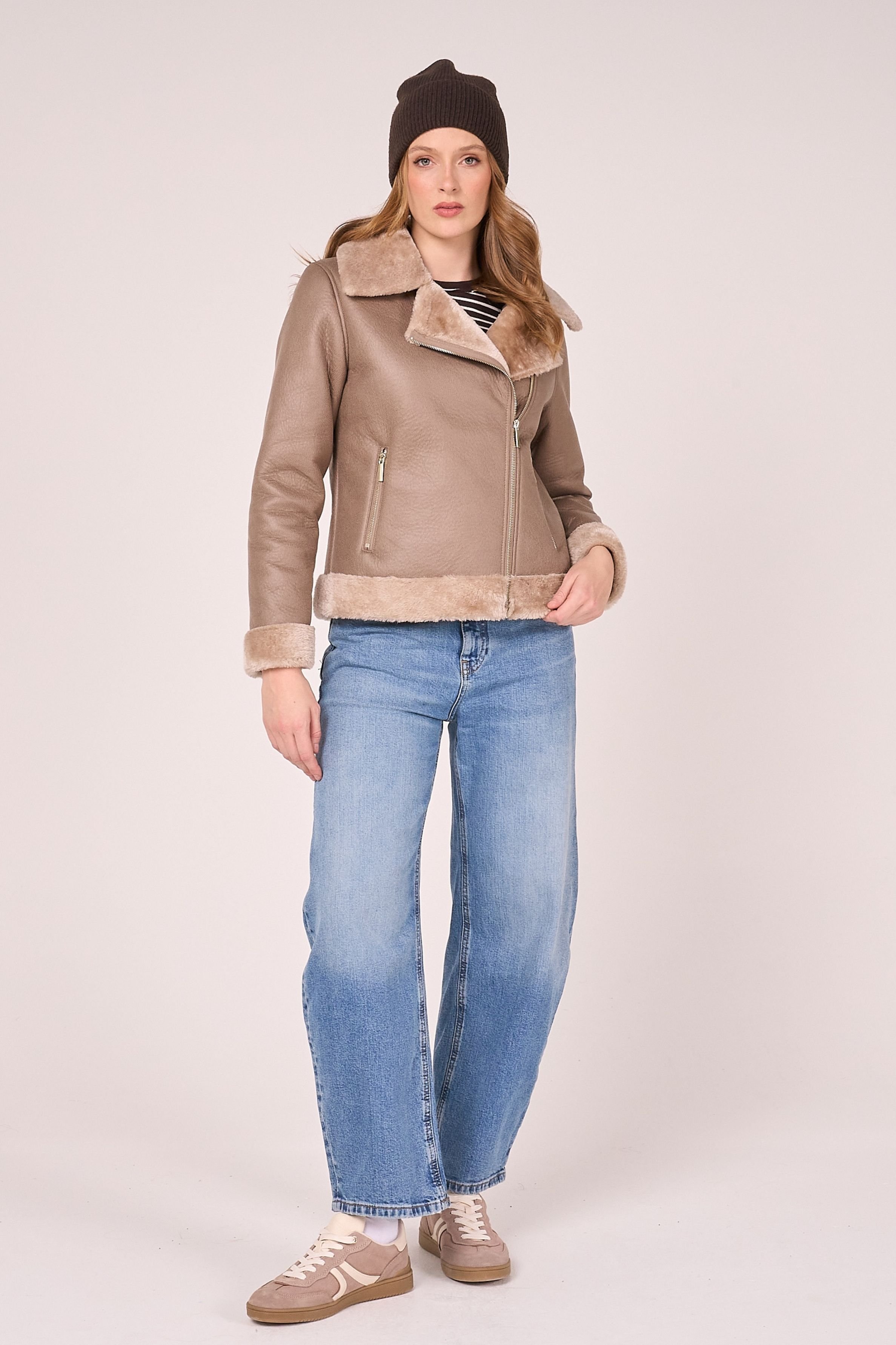 Barneys Originals Barneys Originals Women's Faux Shearling Aviator in Beige - 4