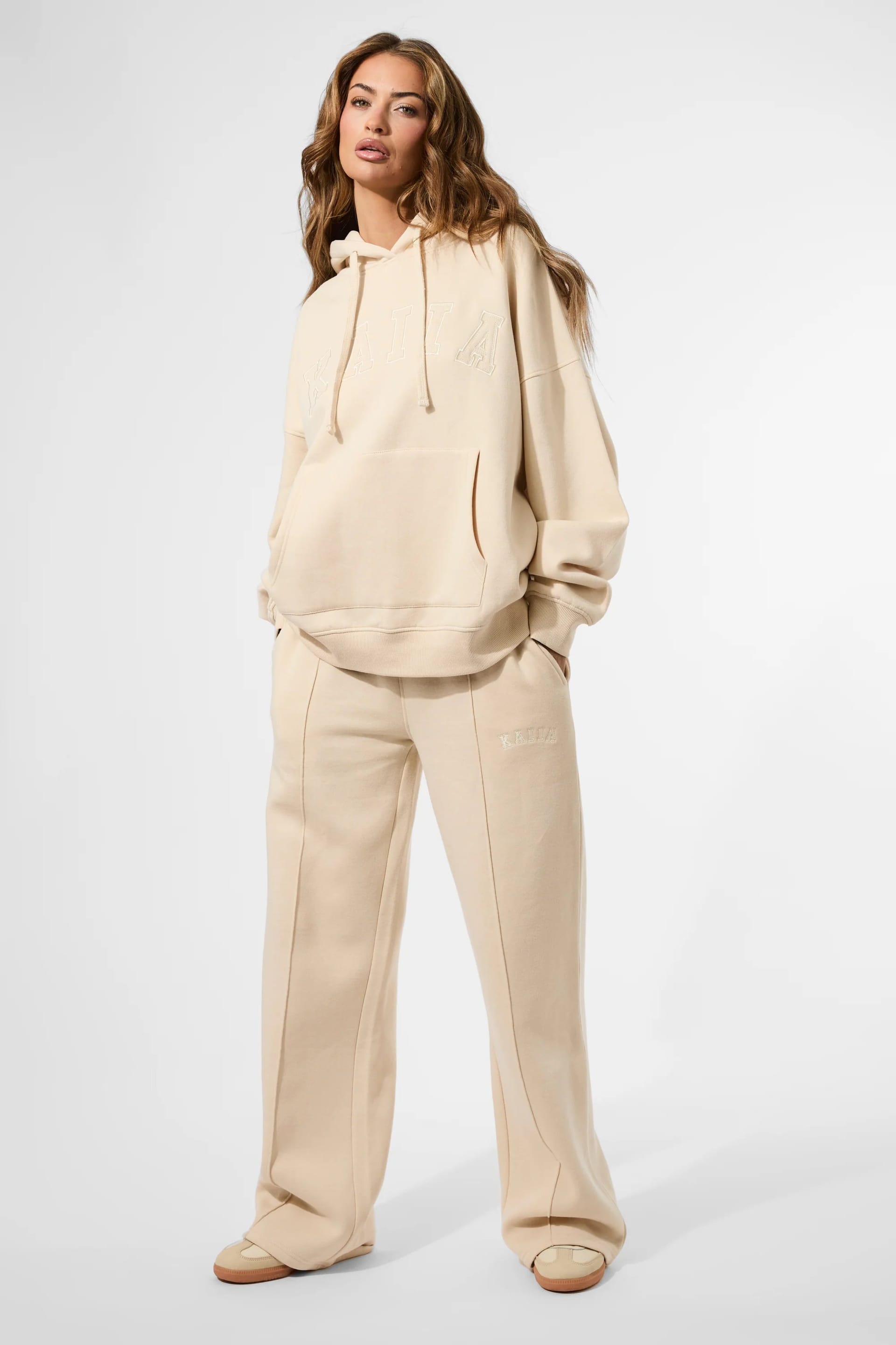 Kaiia Custard Cream Seam Detail Wide Leg Joggers