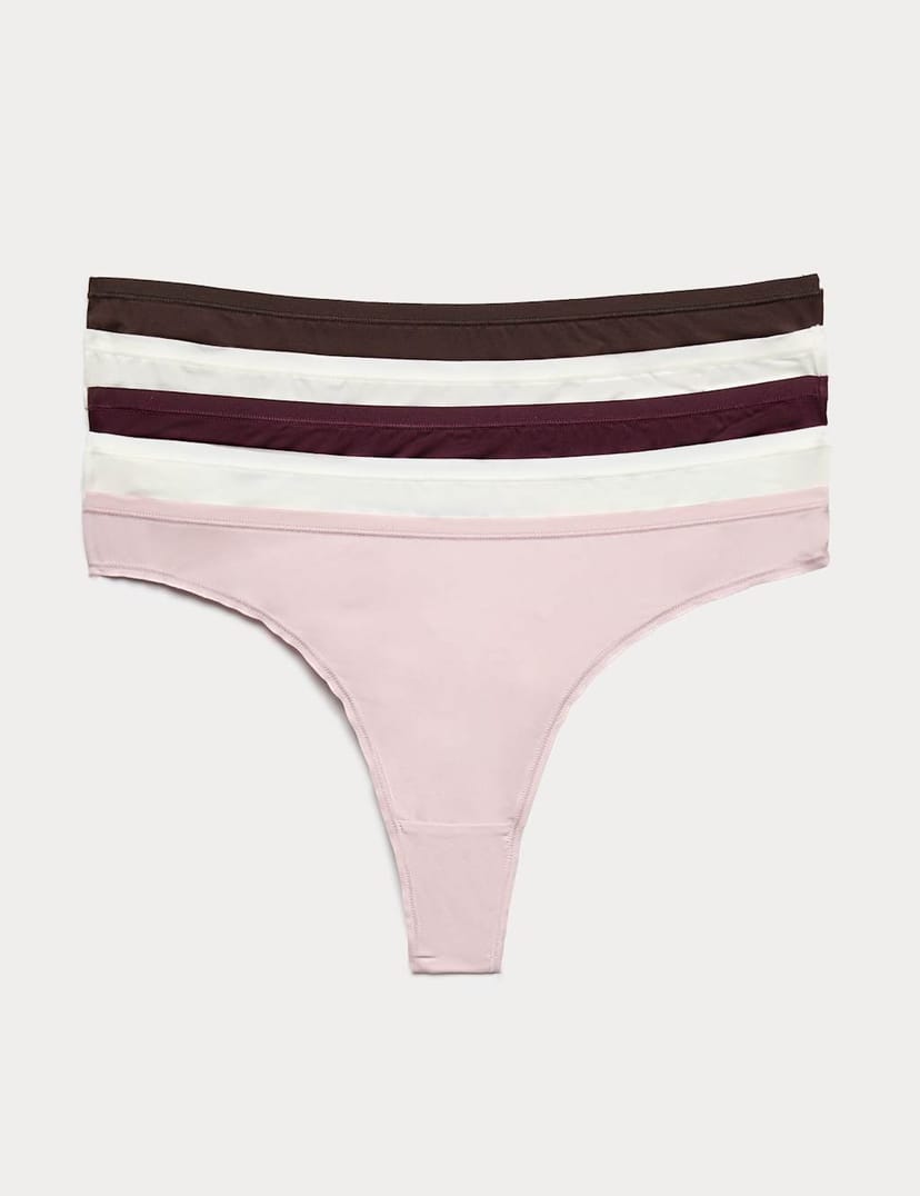 Marks & Spencer M&S 5pk Microfibre Low Rise Thongs Bitter Chocolate - 1