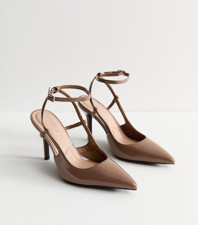 New Look Women's Mink Faux Patent Leather Cut Out Pointed Toe Slingback Pumps Vegan New Look - 2