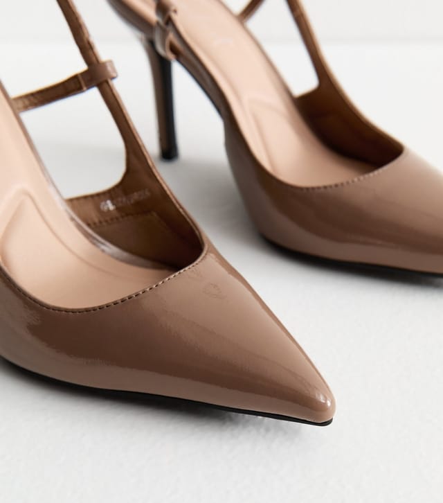 New Look Women's Mink Faux Patent Leather Cut Out Pointed Toe Slingback Pumps Vegan New Look - 3