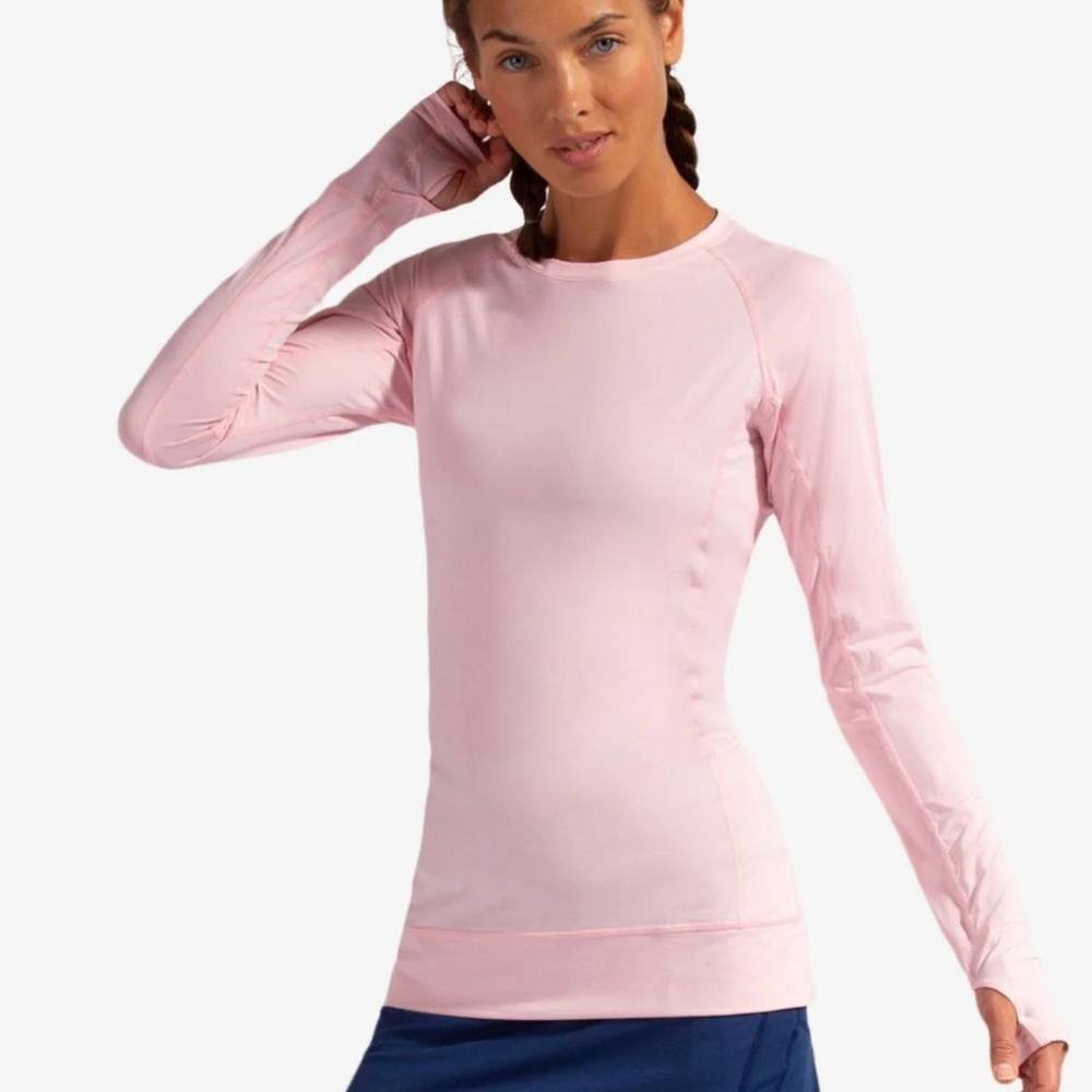 BloqUV BloqUV Women's Regular Fit UPF 50+ Sun Protection Ruched Long Sleeve Top in Light Pink - 2