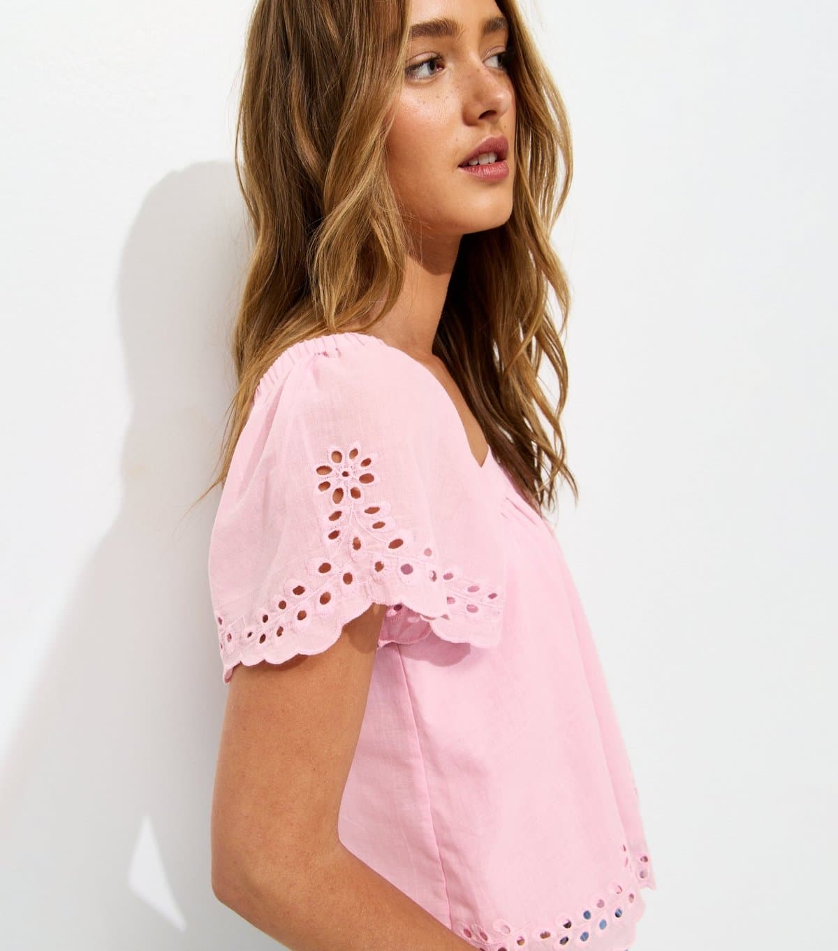 New Look New Look Pink Embroidered Square Neck Blouse