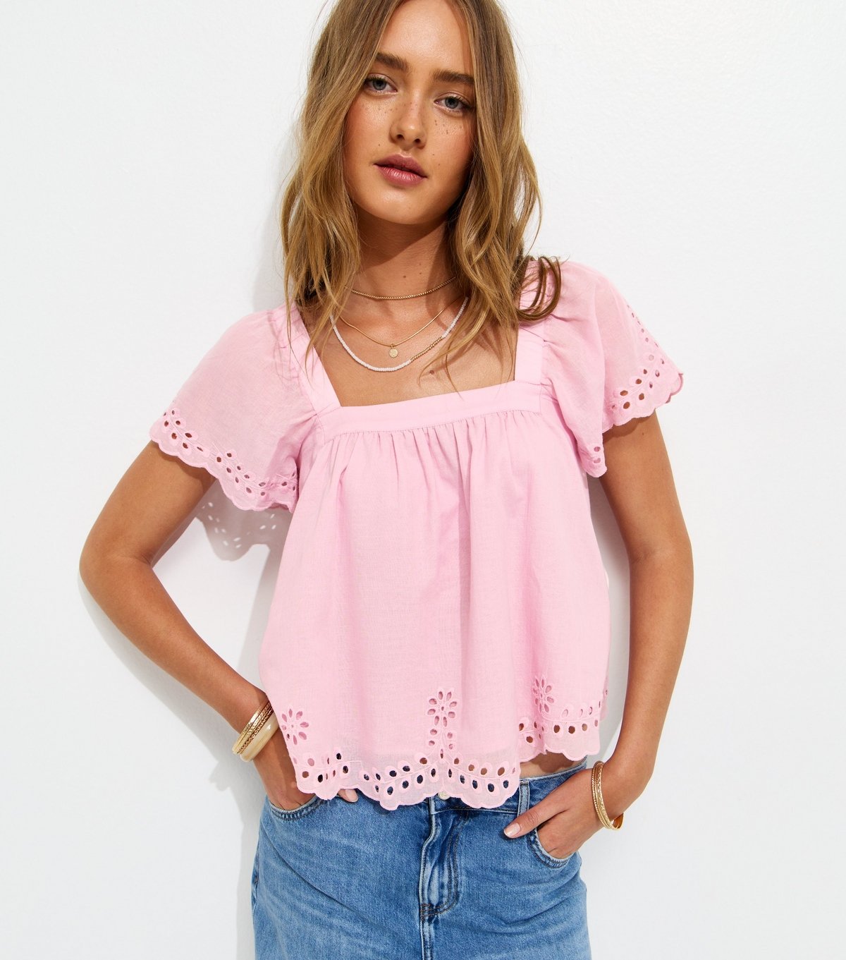 New Look Women's Pink Embroidered Square Neck Blouse New Look - 2