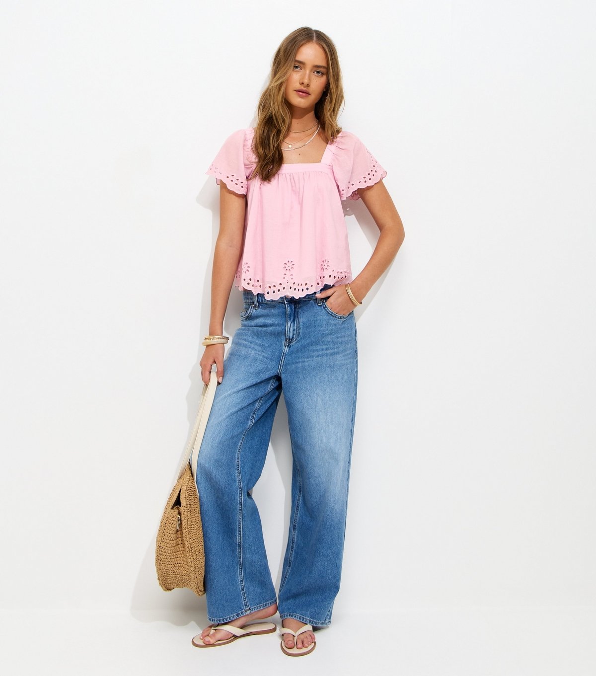 New Look Women's Pink Embroidered Square Neck Blouse New Look - 3