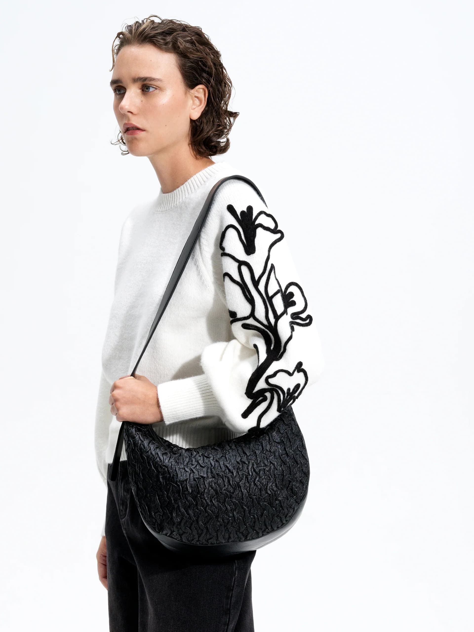 French Connection Patrice Floral Embroidered Sleeve Jumper Summer White