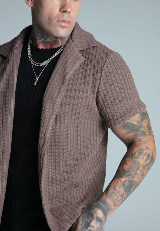 SikSilk SikSilk Men's Brown Textured Resort Shirt - 2