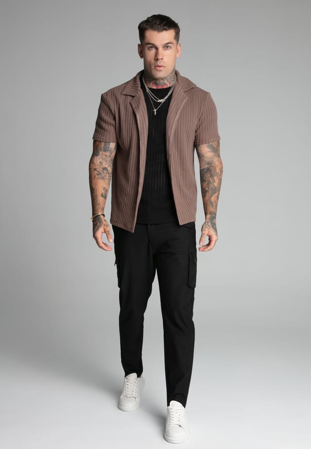 SikSilk SikSilk Men's Brown Textured Resort Shirt - 3