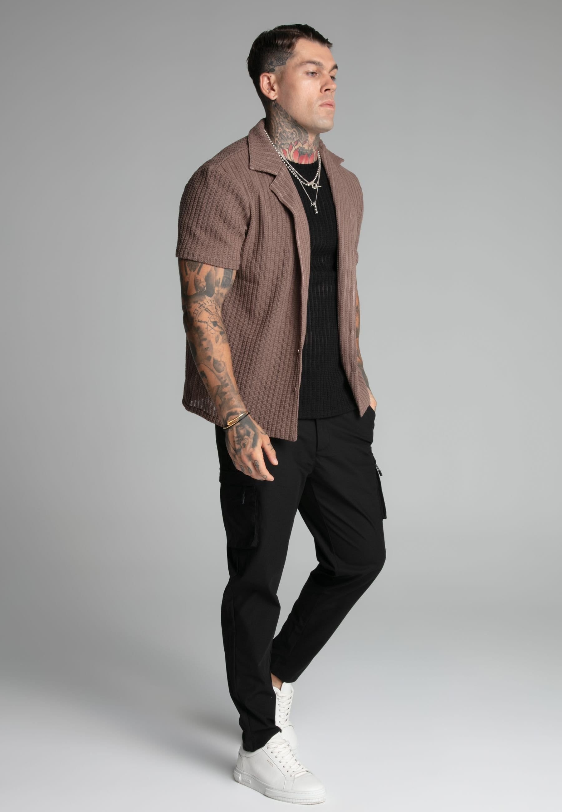 SikSilk SikSilk Men's Brown Textured Resort Shirt - 4