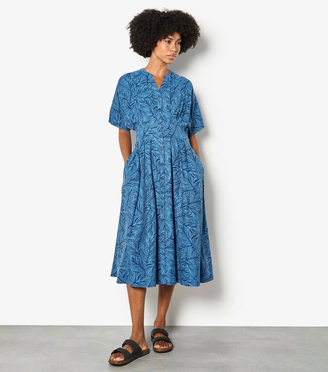Apricot Women's Blue Leaf Print Midi Shirt Dress Apricot New Look - 2