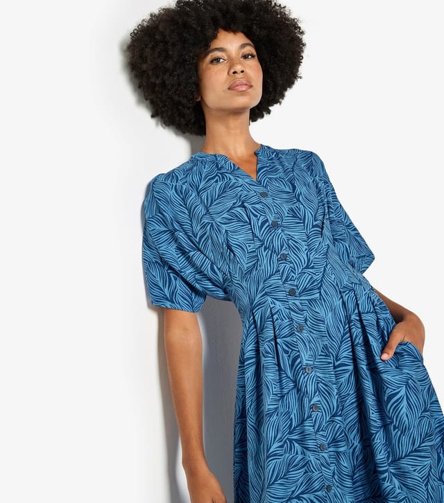 Apricot Women's Blue Leaf Print Midi Shirt Dress Apricot New Look - 3