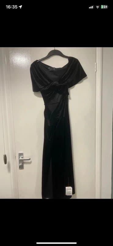 ASOS Design ASOS design black velvet fallen shoulder maxi dress size 4