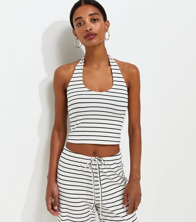 New Look Women's White Horizontal Stripe Jersey Halter Neck Vest Top New Look - 2