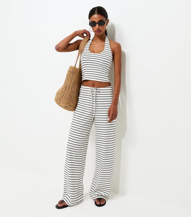 New Look Women's White Horizontal Stripe Jersey Halter Neck Vest Top New Look - 3