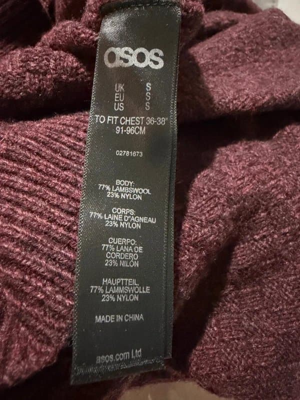 ASOS ASOS Cable Knit Crew Neck Jumper Burgundy Size S