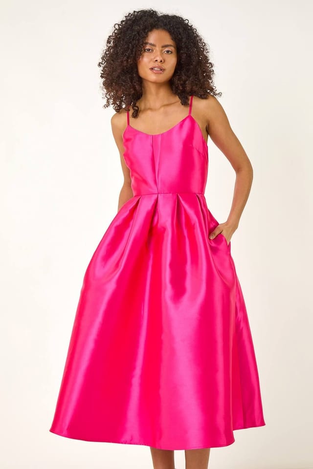 DUSK Dusk Women's Twill Cami Pleated Midi Dress in Pink - 2