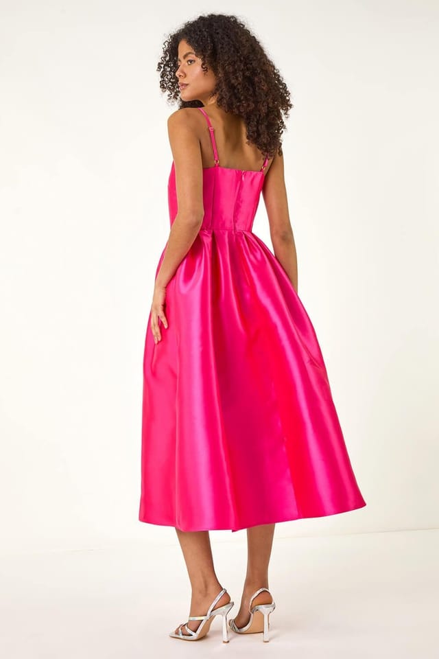 DUSK Dusk Women's Twill Cami Pleated Midi Dress in Pink - 3