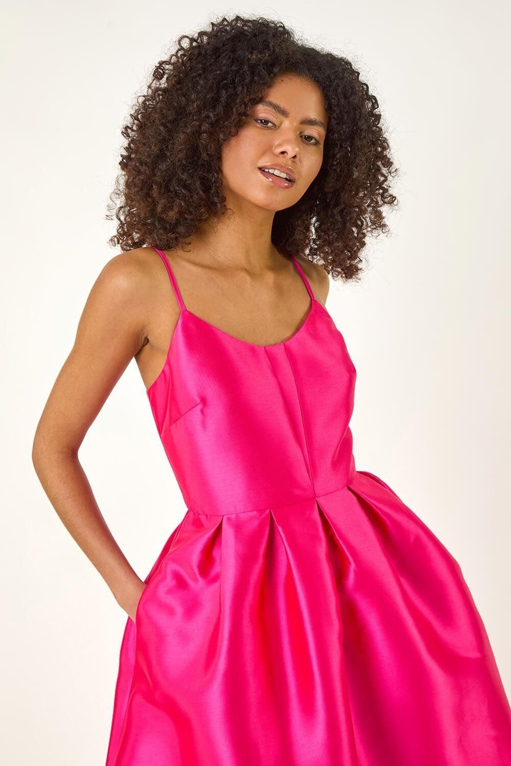 DUSK Dusk Women's Twill Cami Pleated Midi Dress in Pink - 4