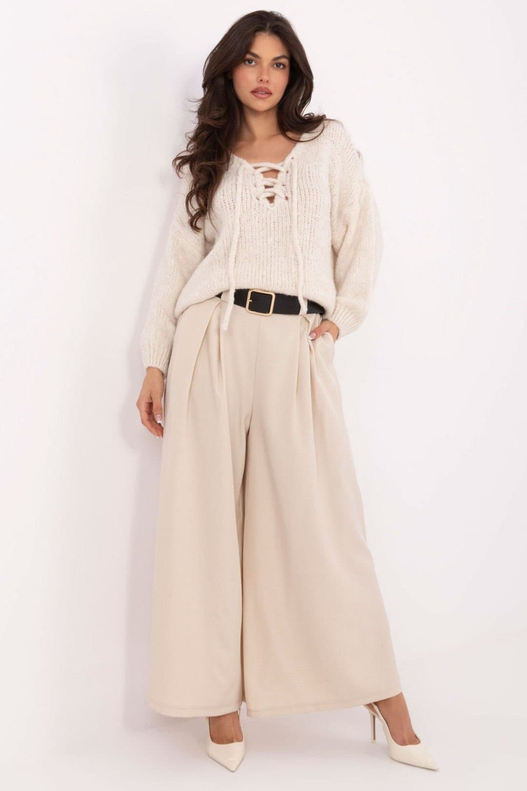 Love Lace Love Lace Beige Viscose Polyester Palazzo Pants