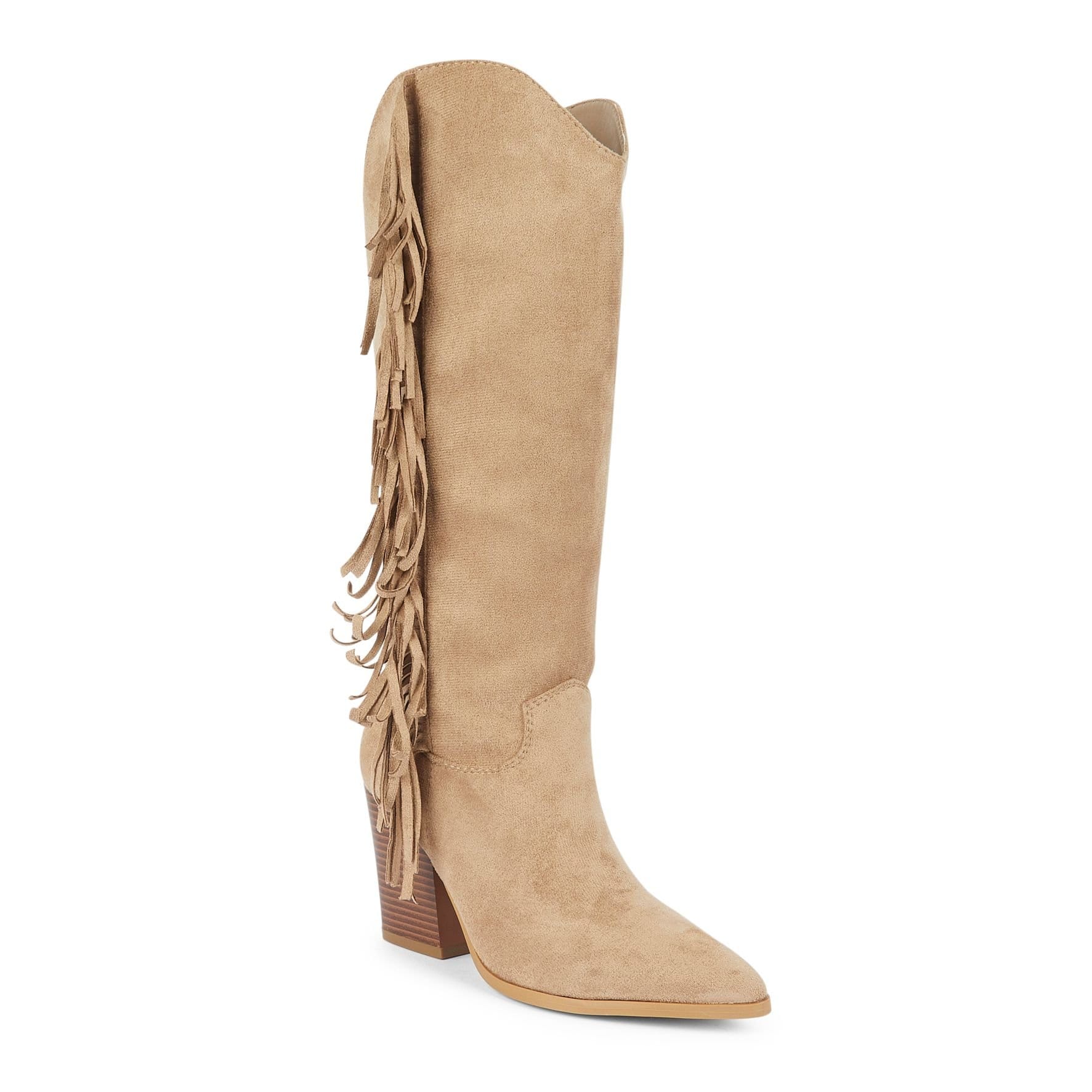 Truffle Collection Truffle Collection Women's Knee Boots Pointed Toe Slip On Microfibre Block Heel Shoes in Taupe - 4