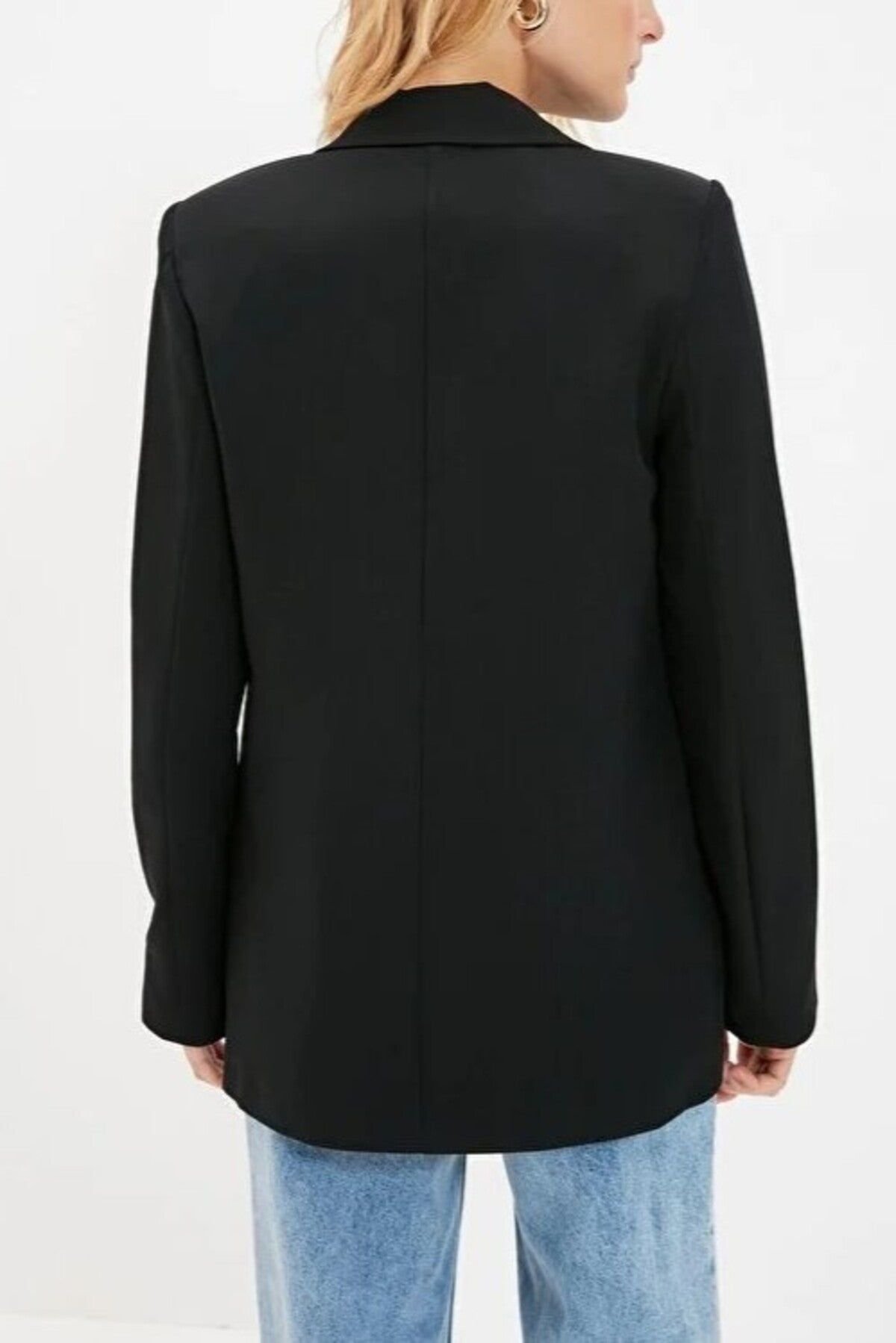 WOVCOR WOVCOR Women's Single-Breasted Tailored Woven Blazer Jacket in Black - 3