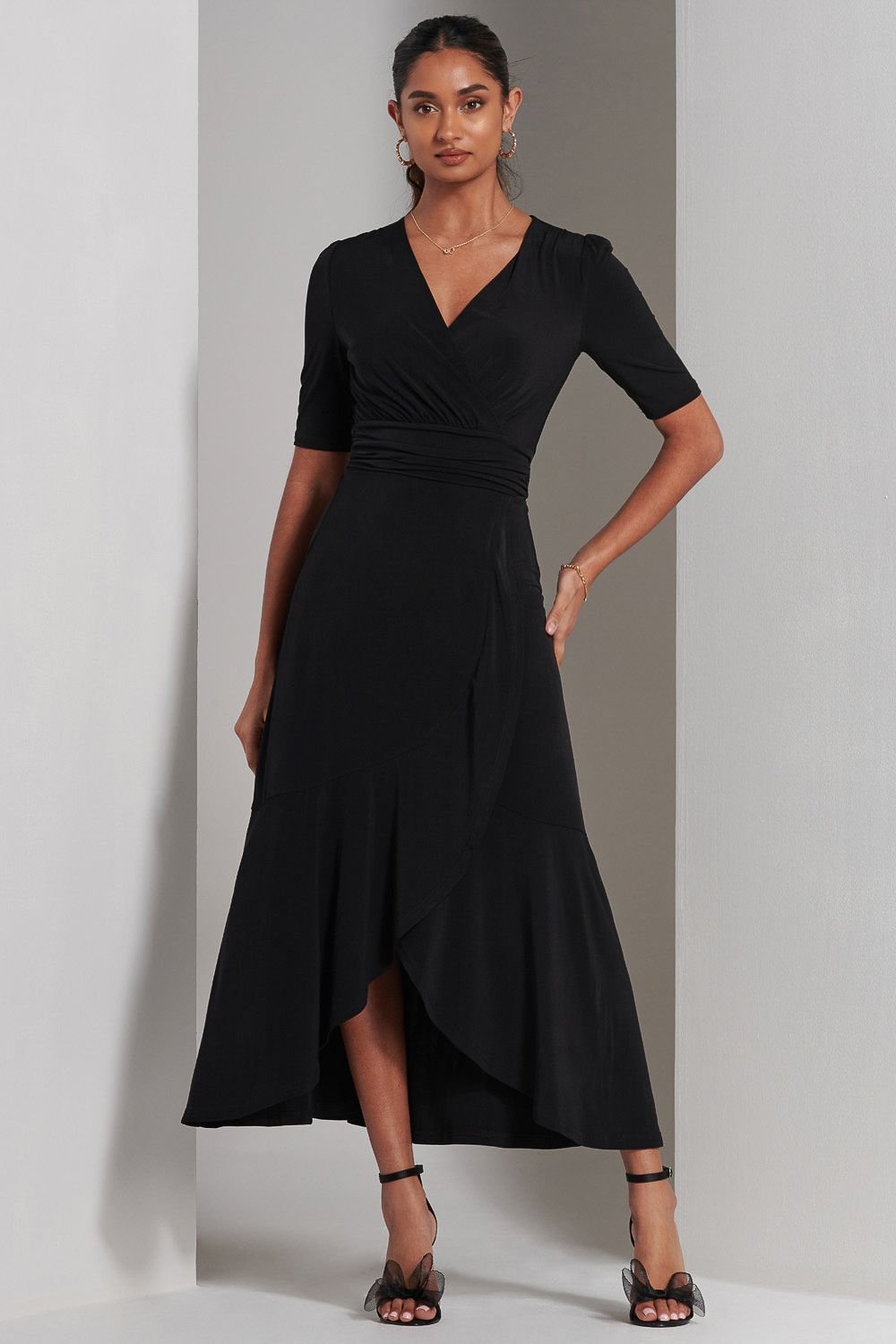 Jolie Moi Jolie Moi Women's Olana Jersey Frill Hem Maxi Dress in Black - 2