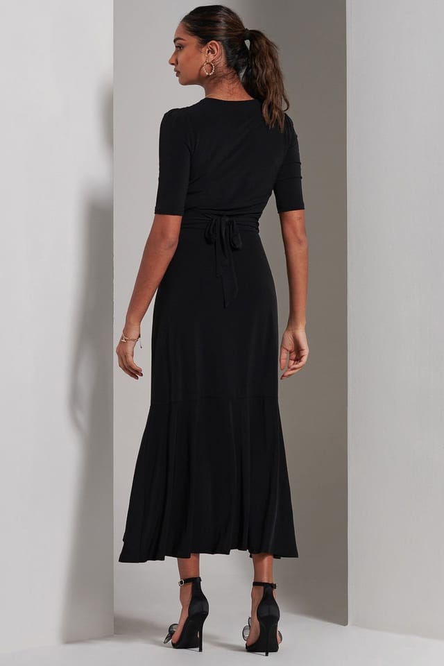 Jolie Moi Jolie Moi Women's Olana Jersey Frill Hem Maxi Dress in Black - 2