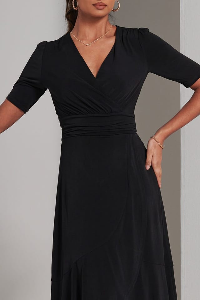 Jolie Moi Jolie Moi Women's Olana Jersey Frill Hem Maxi Dress in Black - 3