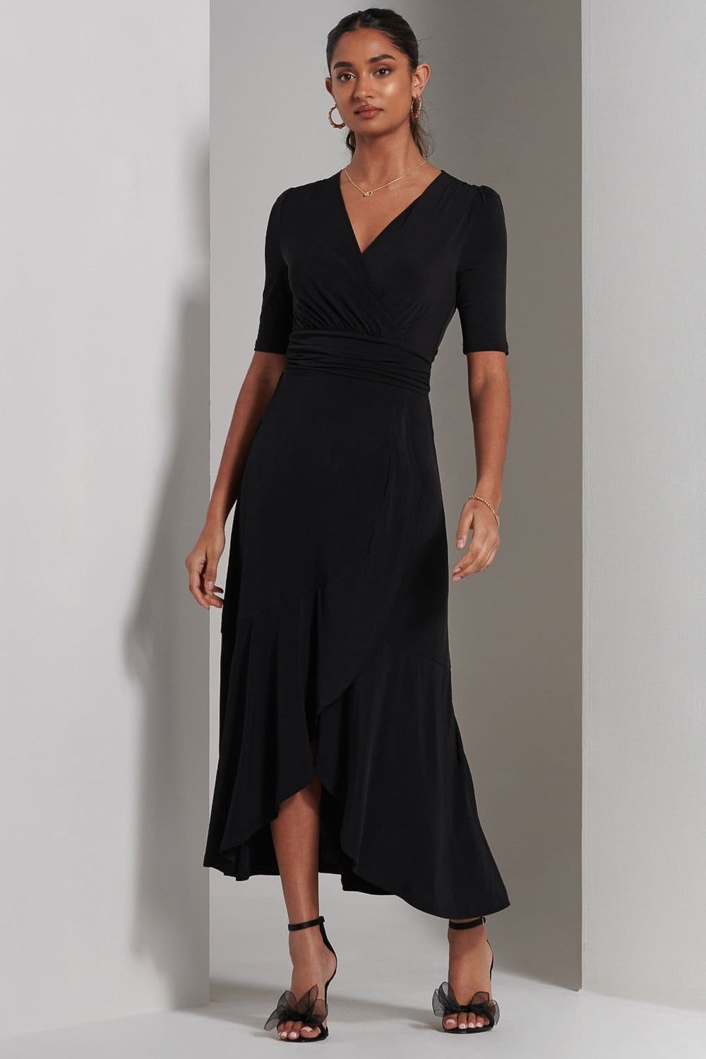 Jolie Moi Jolie Moi Women's Olana Jersey Frill Hem Maxi Dress in Black - 4