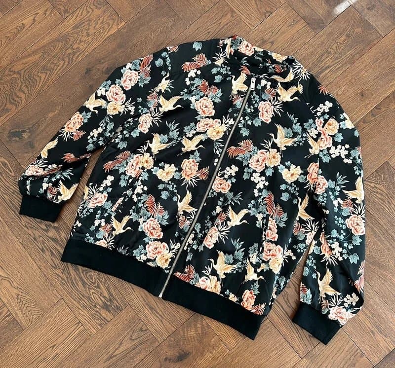 New Look [Casual/Oriental] Floral Crane Print Black Bomber Jacket New Look Size 22