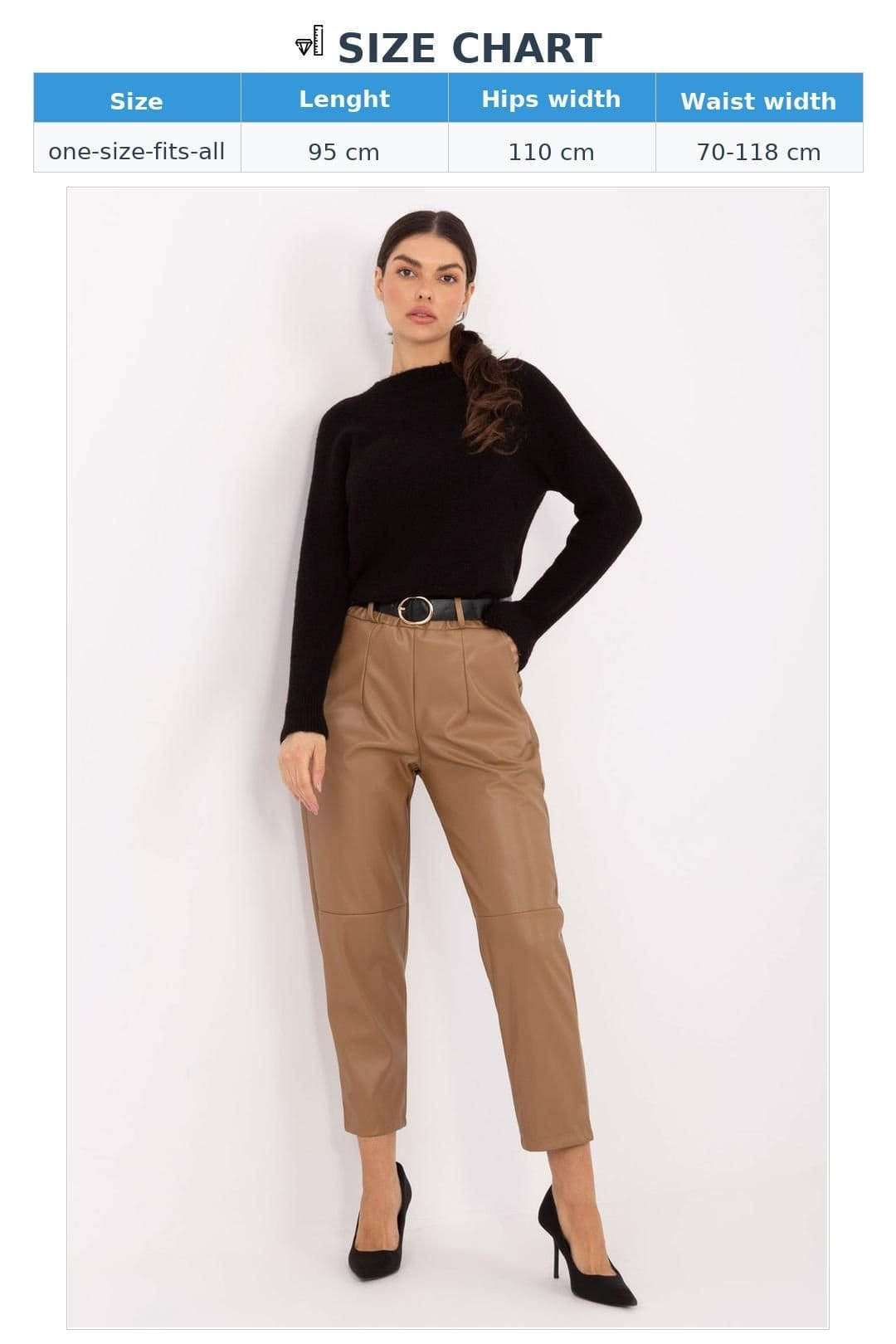 Love Lace Love Lace Women's Leatherette Tapered Trousers with Elastic Waist in Brown - 4