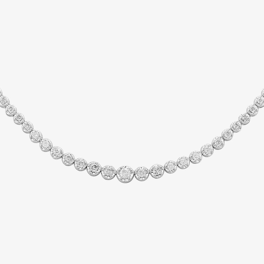 T.H.Baker T.H.Baker Women's 9ct White Gold 3.00ct Diamond Tennis Necklace in Silver - 1