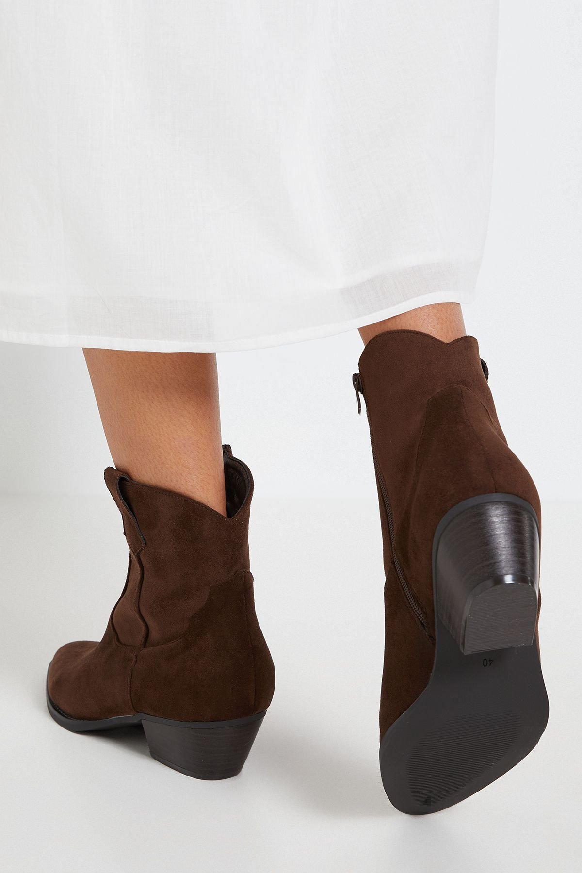 Dorothy Perkins Dorothy Perkins Women's Evie Faux Suede Western Ankle Boots in Brown - 3