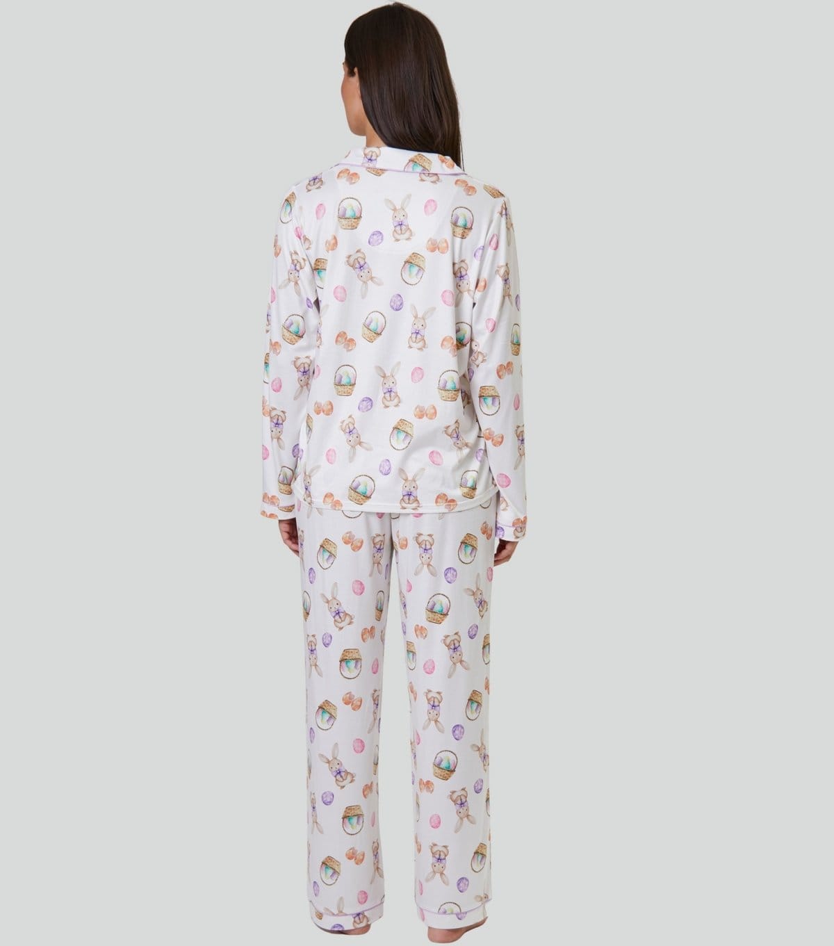Loungeable Women's White Easter Bunny Print Long Sleeve Shirt and Trouser Pyjama Set Loungeable New Look - 4