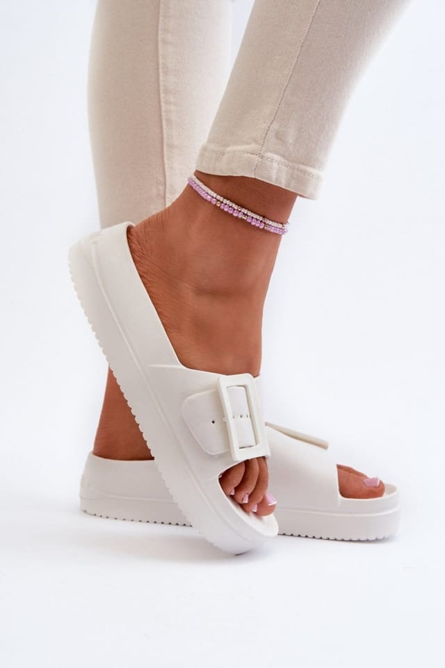 Love Lace Love Lace Women's Platform Flip Flops with Buckle Strap Lightweight Foam Summer in White - 3