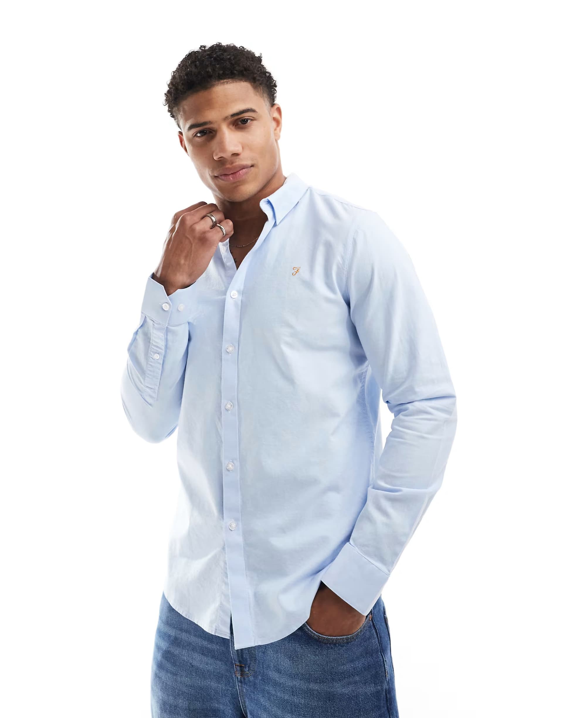 ASOS Farah Brewer slim fit long sleeve shirt in light blue