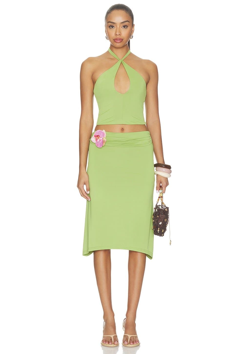 revolve Revolve Green Floral Midi Skirt Set
