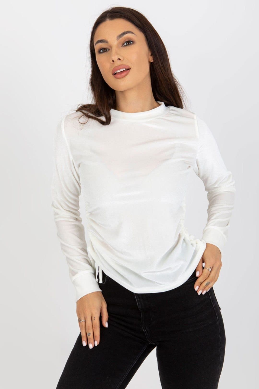 Love Lace Love Lace Women's Long Sleeve Velour Blouse With Side Ties in White