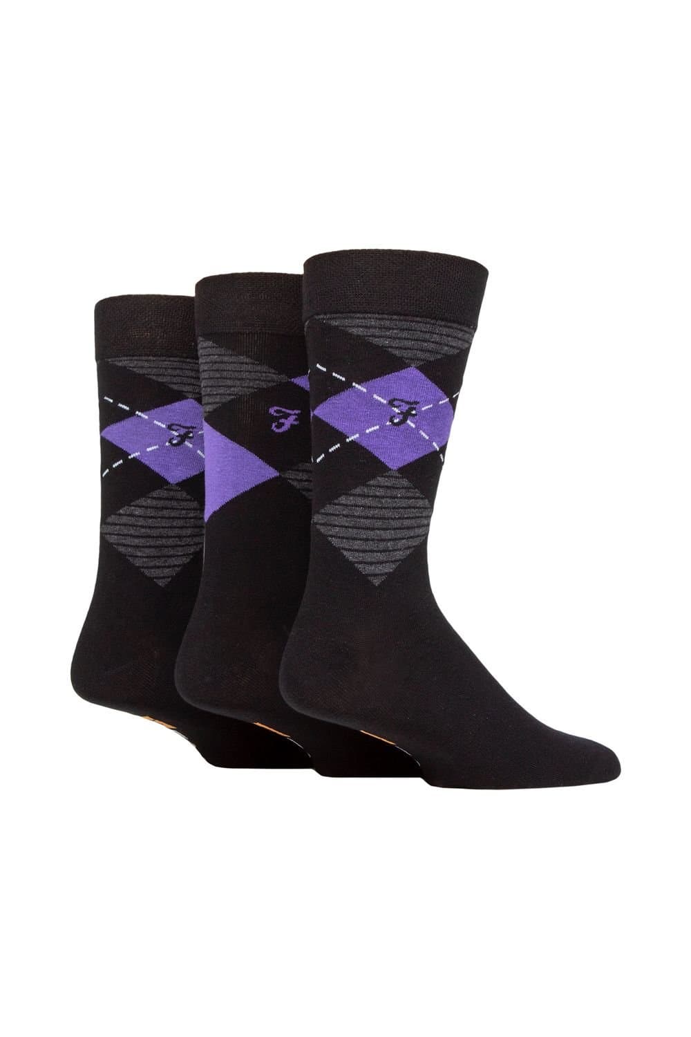 Farah FARAH Men's Mens 3 Pair Argyle, Patterned & Striped Cotton Socks in Purple