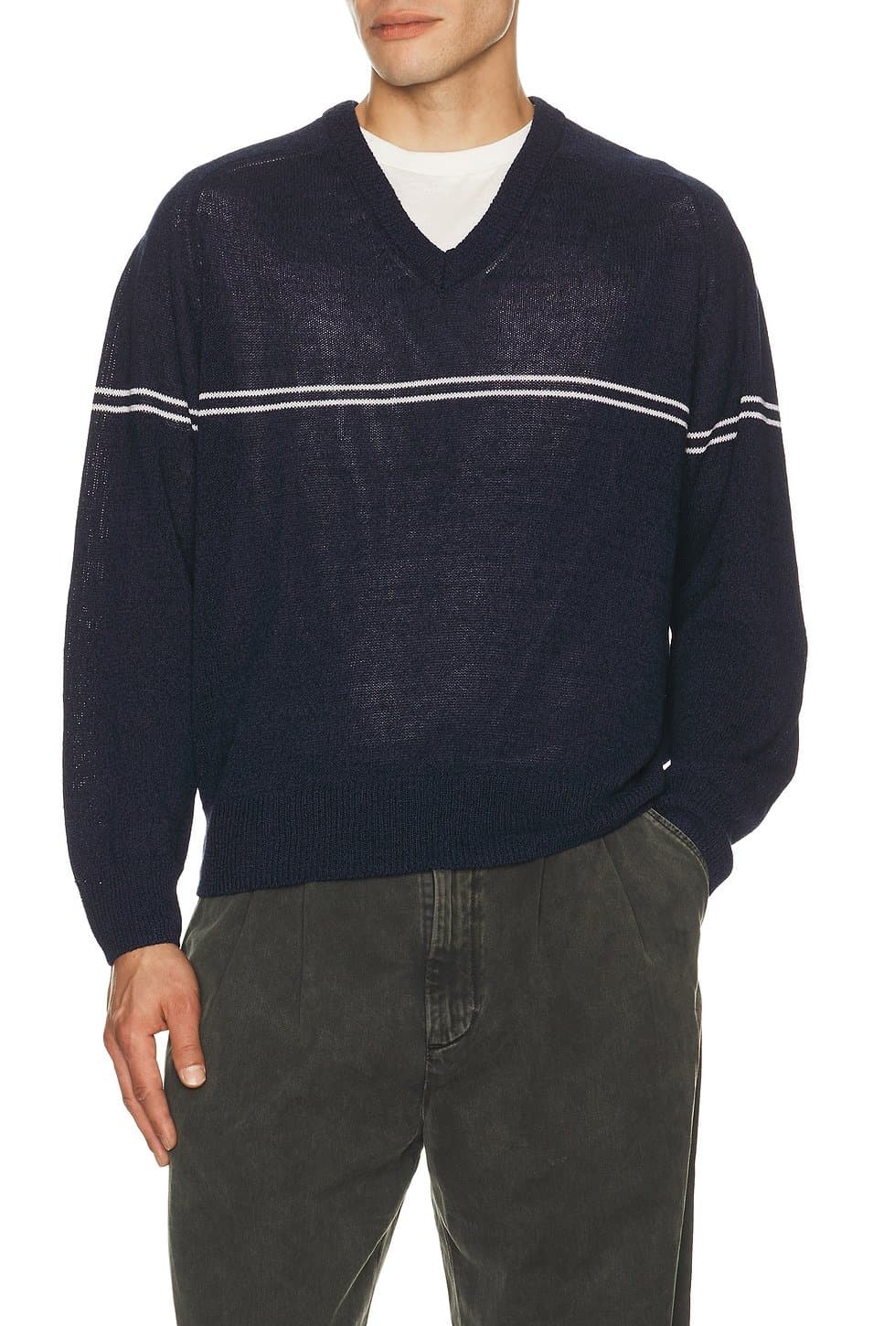 revolve Revolve Navy Stripe V-Neck Striped Sweater