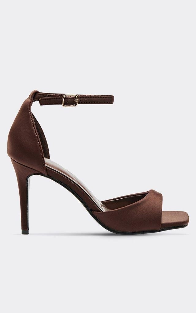 EGO Hudgens Ankle Strap Square Peep Toe In Brown Satin, Women's Size UK 3 - 2